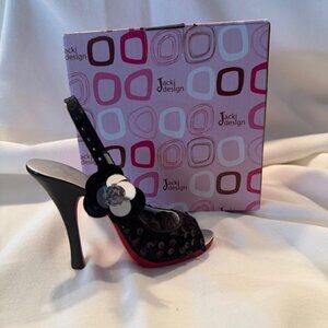 Black Sequin, Red Bottom, Sling Back Stiletto Jewelry Display -Like New w/ Box